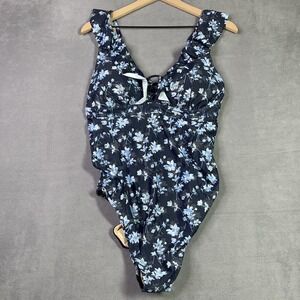 A Pea in the Pod Swimsuit Womens Large Navy Blue Floral Ruffle Maternity NWT
